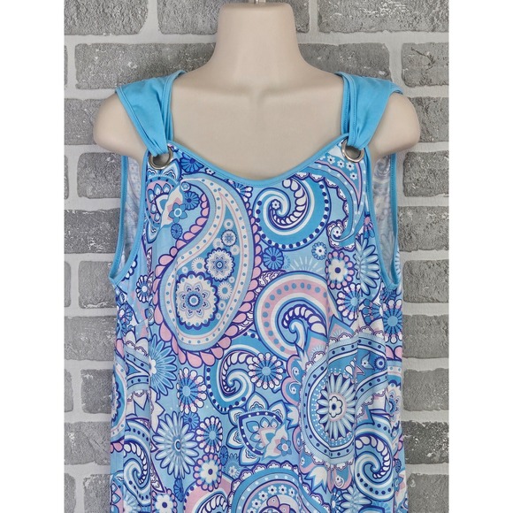 Modlilly Paisley Tank Dress Women's Large Blue Pink Casual Summer Beach Pool - Picture 2 of 8